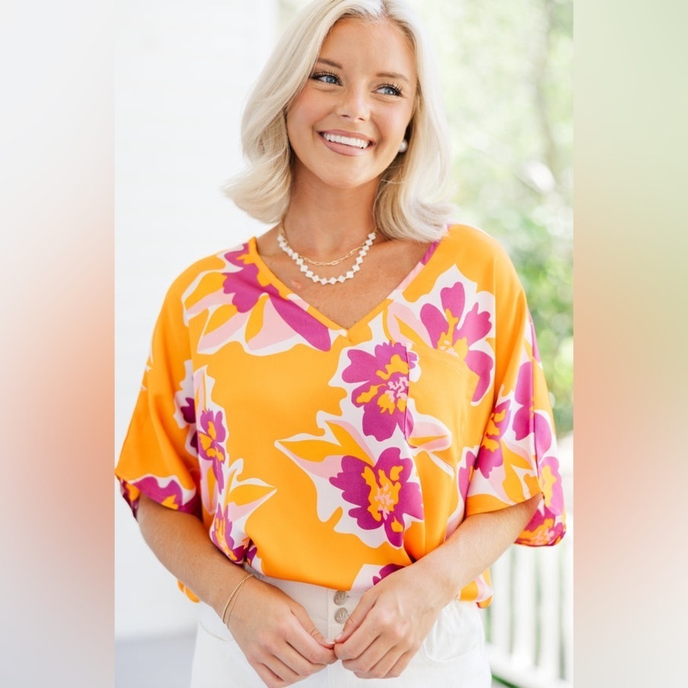 Shop The Mint Sunny Days Orange & Purple Floral Short Sleeve Oversize Top Small
